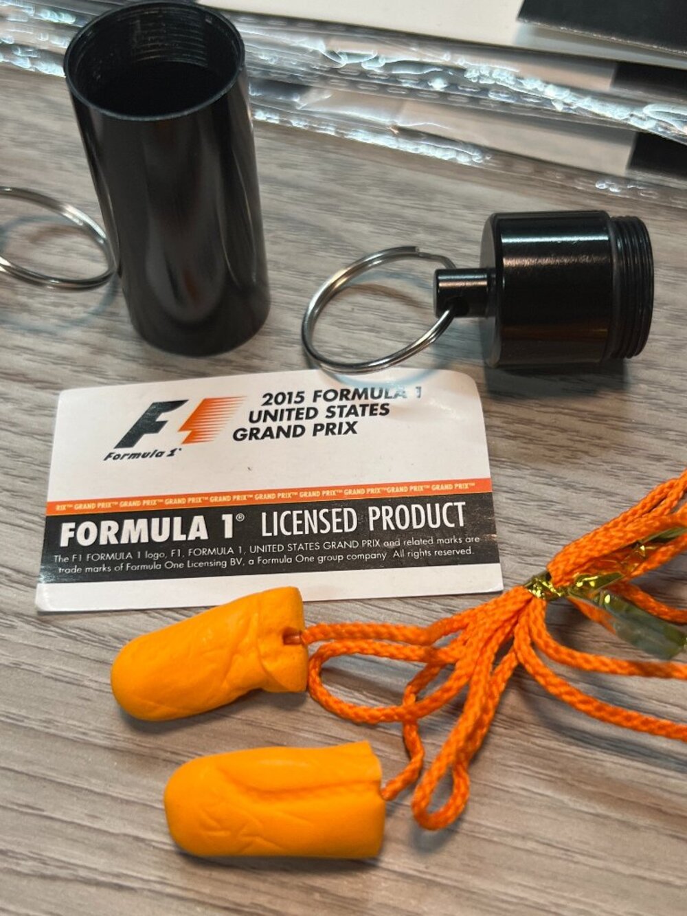 Formula 1 Earplugs Black Canister Keychain 312155-003 Osfa Licensed LOT of 3